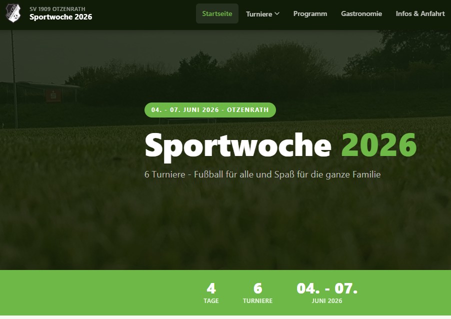 Sportwochenseite online – noch Plätze beim Klompen‑11m‑Turnier frei!